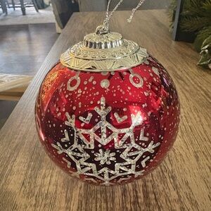 Valerie Parr Hill Set of Five Red and Silver Holiday Ornaments with LED Lights